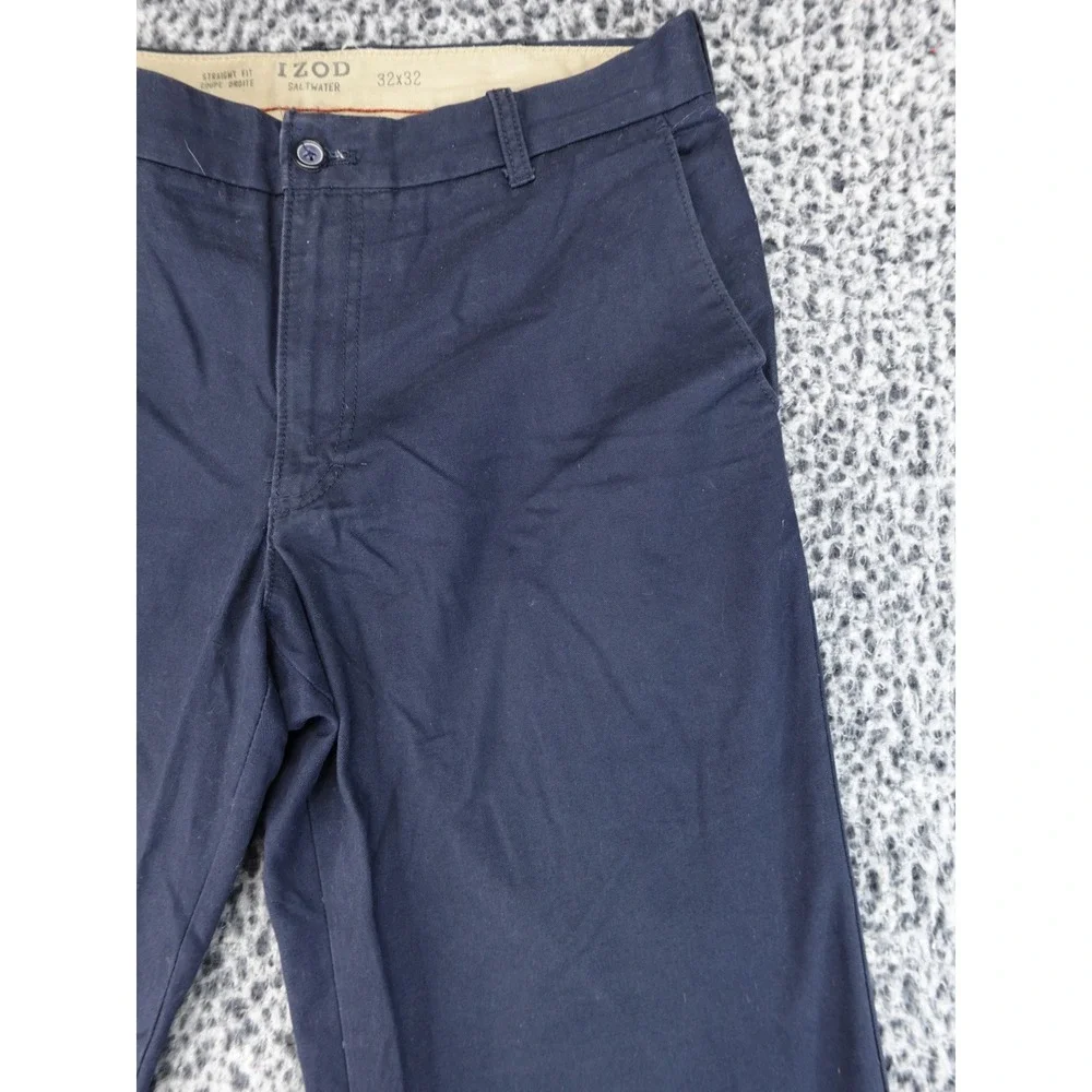 IZOD Saltwater Chino Pants Mens 32x32 Navy Blue Good Straight Fit Cotton‎